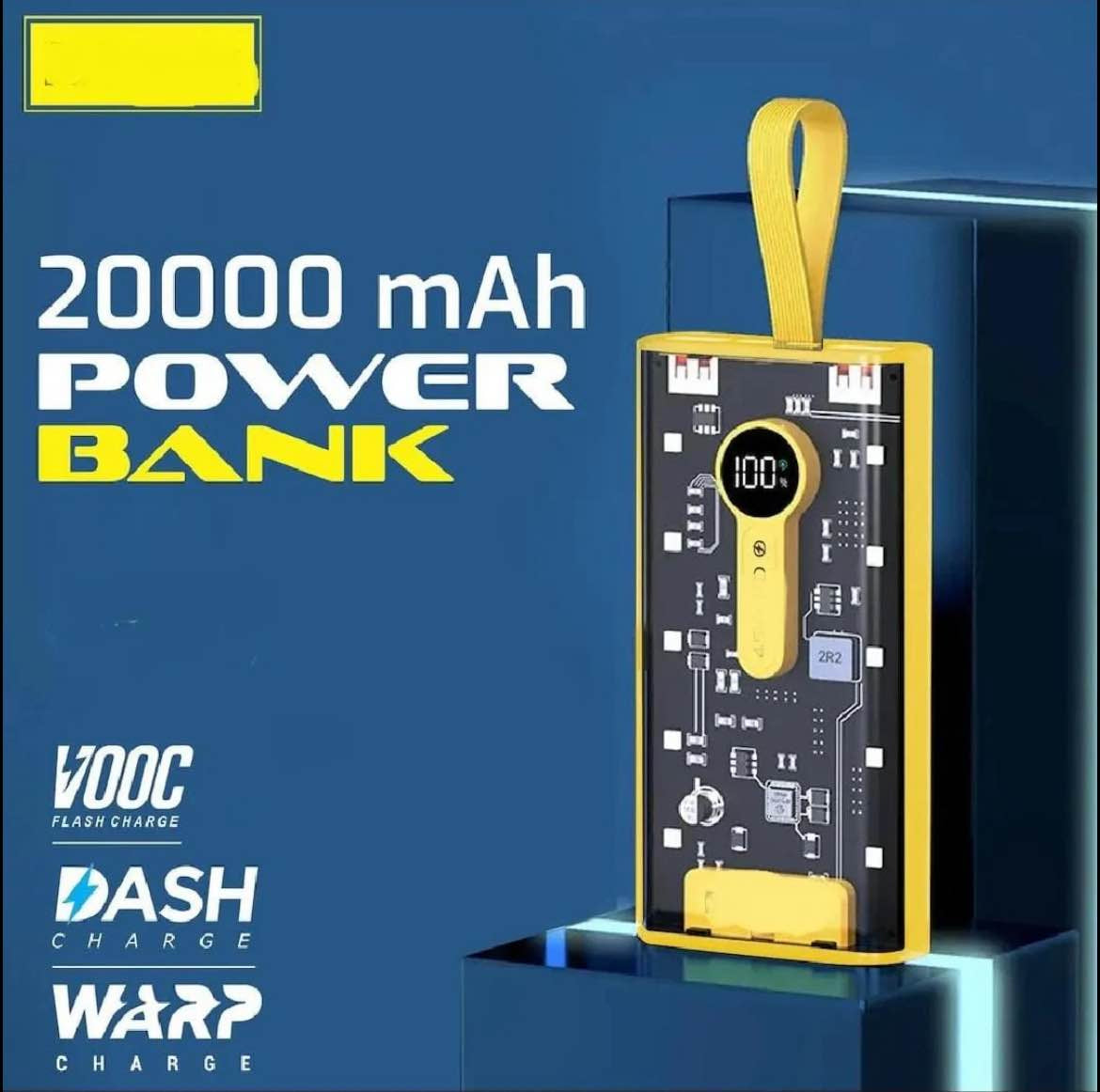 Transparent 20000mAh Power Bank 66W Fast Charging For all mobile Devices