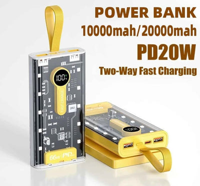 Transparent 20000mAh Power Bank 66W Fast Charging For all mobile Devices
