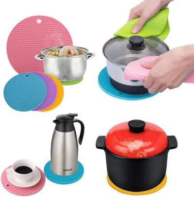 2pcs/4psc/6psc Multifunction Heat Resistant Silicone Mat Nonslip Pads Pot Holder Table Place Mat (random Color)