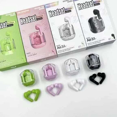 Air31 Wireless Earbuds Transparent With Deep Bass & Battery Display (Imported)