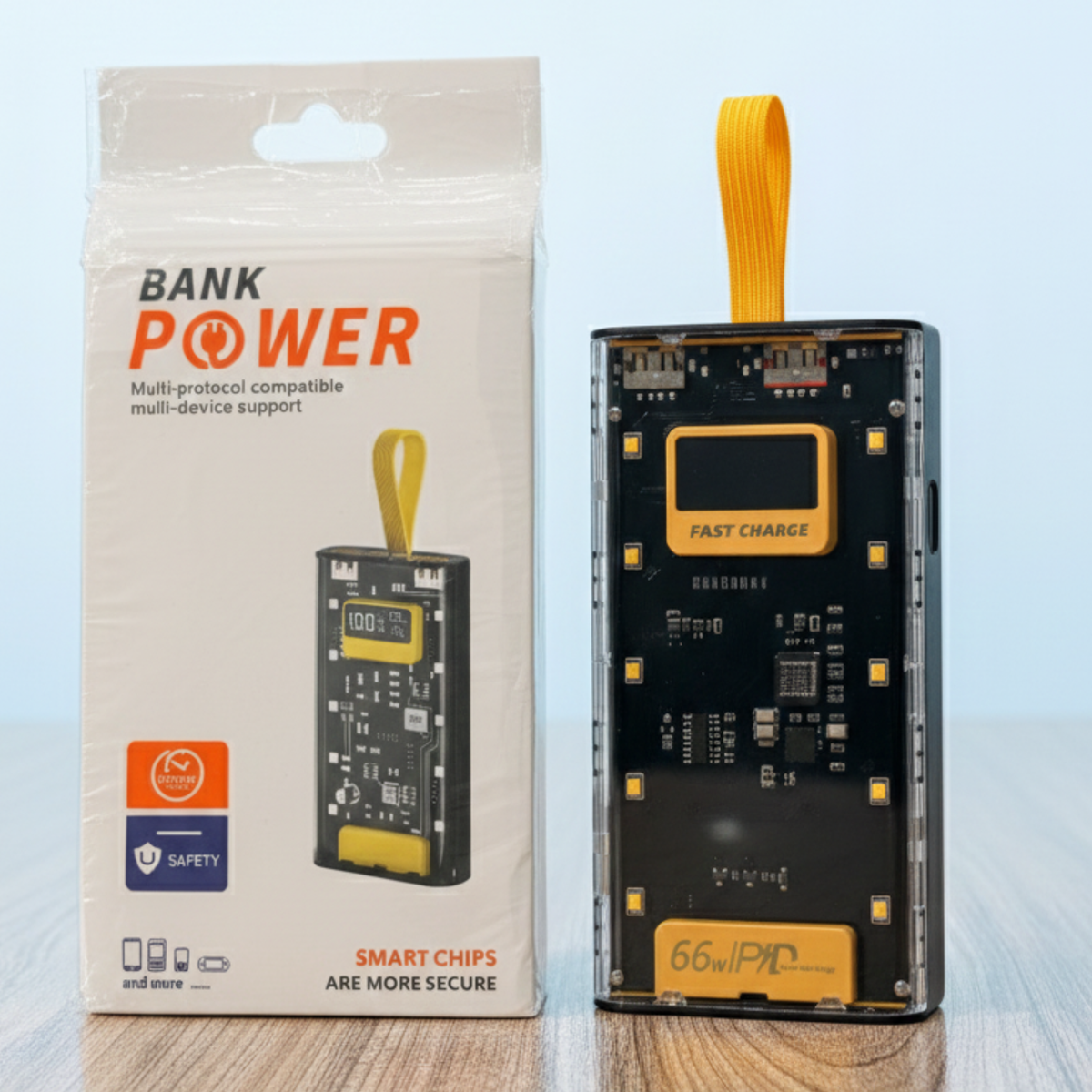 Transparent 20000mAh Power Bank 66W Fast Charging For all mobile Devices