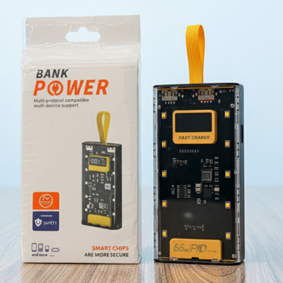 Transparent 20000mAh Power Bank 66W Fast Charging For all mobile Devices