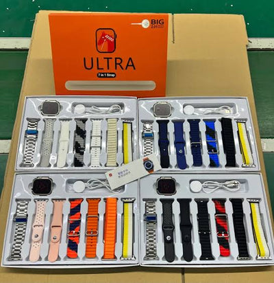 Waterproof 7-in-1 Ultra Smart Watch Series 8 with Wireless Charging and 7 Straps