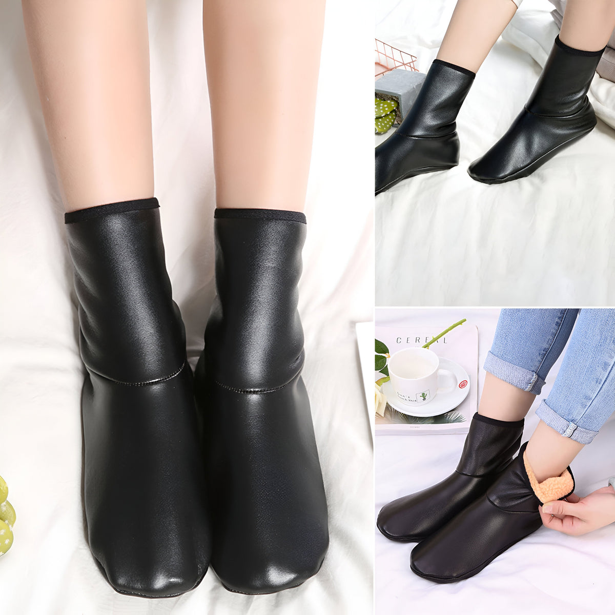 Indoor Home Soft Leather Thermal Boat Slipper for Men and Women, Unisex