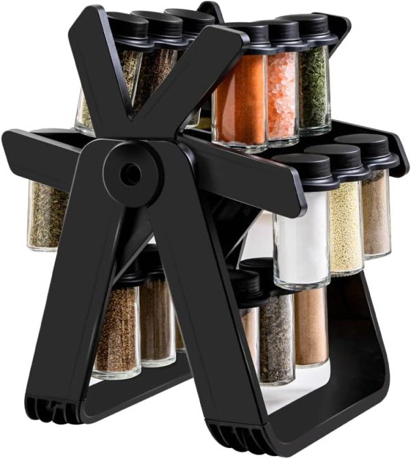 Revolving Rotating Spice Rack Set With 18 Empty Spice Jars Kitchen Storage Shelf
